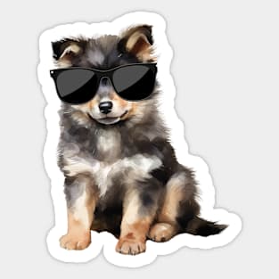 Finnish Lapphund Puppy Wearing Sunglasses Sticker